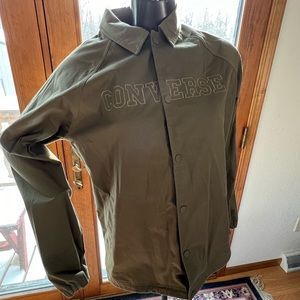 CONVERSE Mens Bomber Jacket Medium Khaki Olive Green NEW Snap‎ Closure windproof
